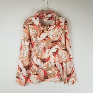 Vintage Stone Marbled Geode Print Cowl Neck Long Sleeve Blouse Sz M